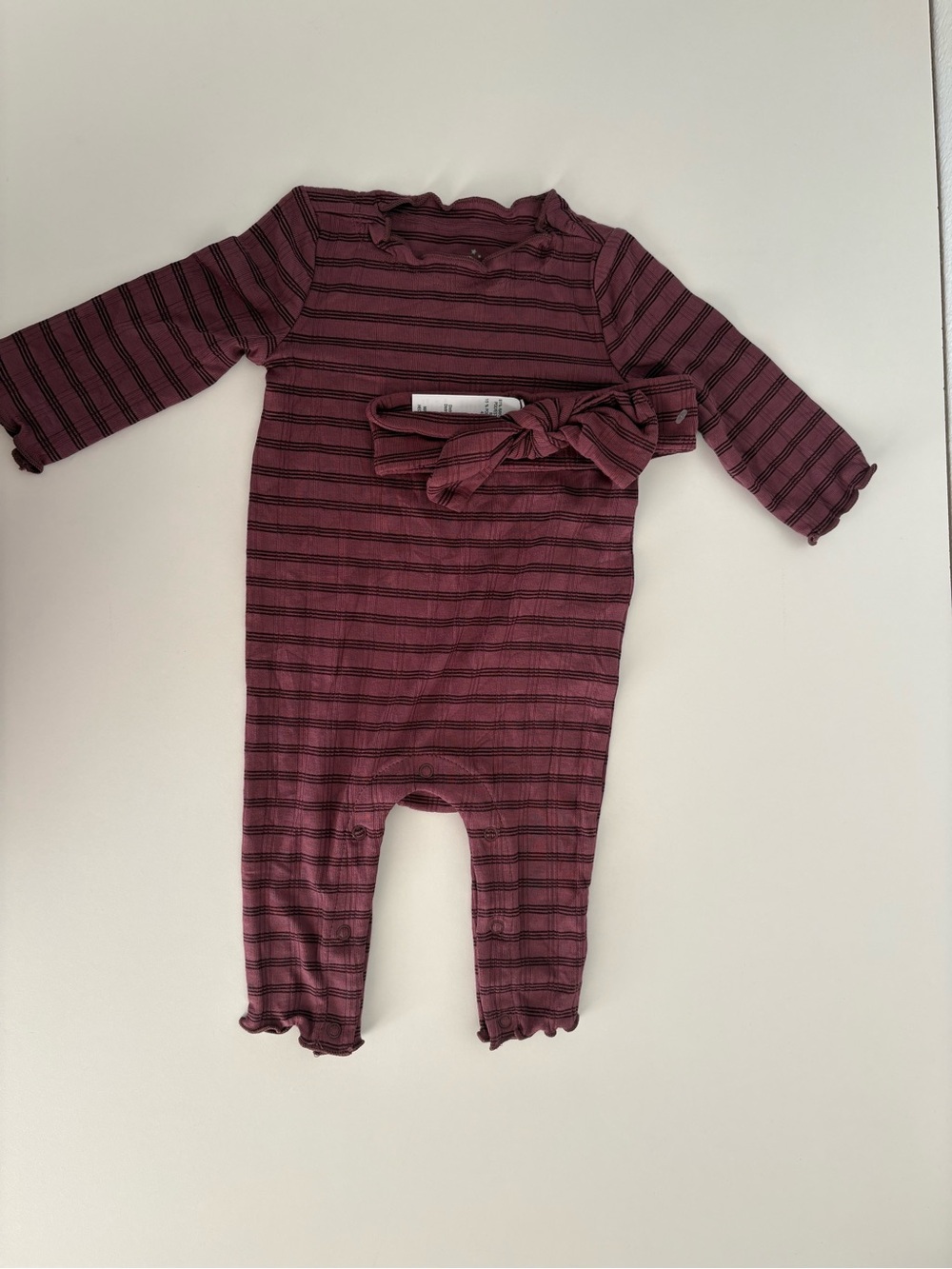 cloud island Plum Striped Baby One-Piece with Headband 0-3m